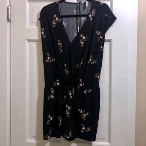 L BCBG Black Romper with Flowers